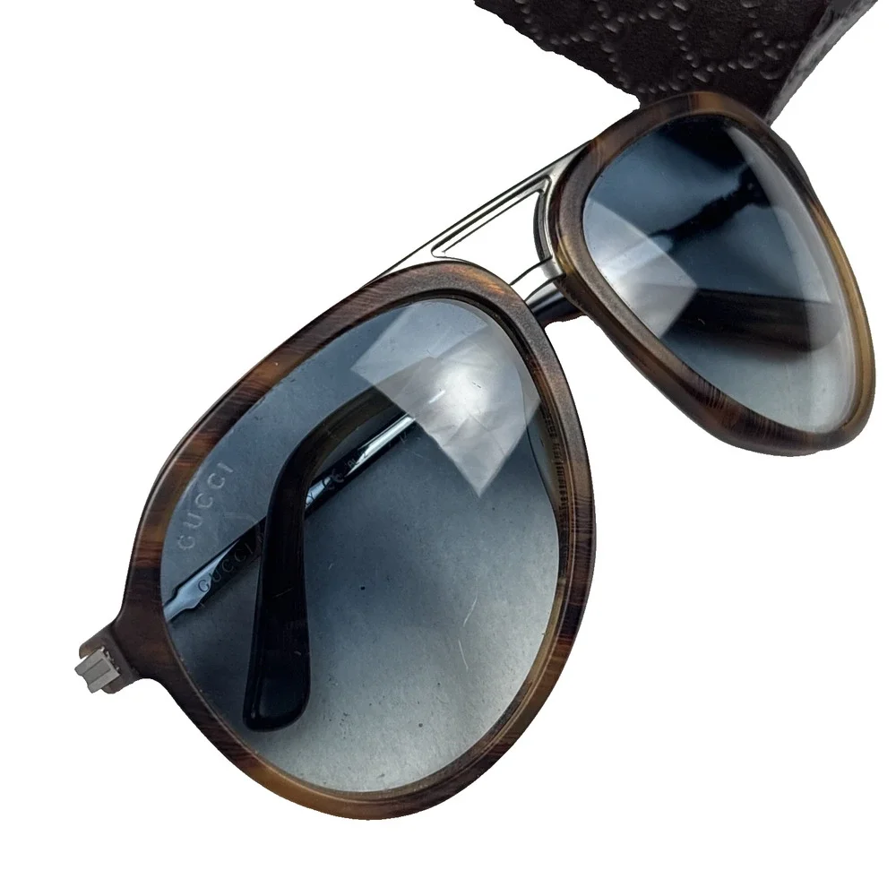 GUCCI GG0015S TORTOISE BROWN AVIATOR SUNGLASSES WITH CASE ITALY